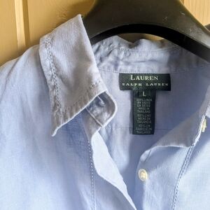 Lauren Ralph Lauren 100% Linen Light Blue Button Down Shirt Short Sleeve